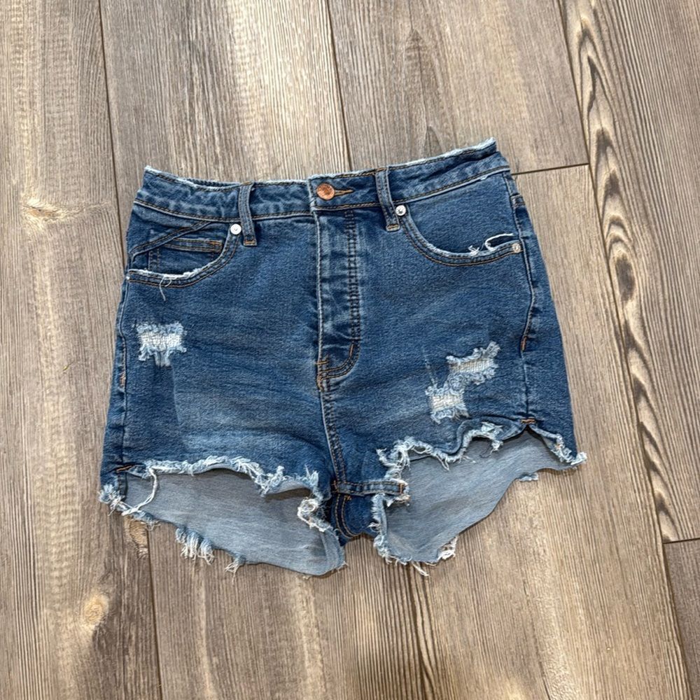 Free People We The Free  CRVY High waist Distressed Denim Shorts Size 26